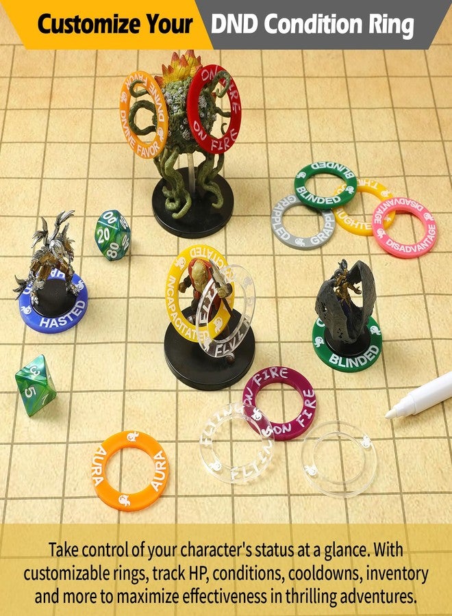 Grajar 52 Unique DND Miniatures Condition Rings, 92 PCS Status Effects Markers - Including 5 Customizable Blank Rings, Ideal for Dungeons and Dragons & 5th Edition, Best DND Gifts for DM - Image 3